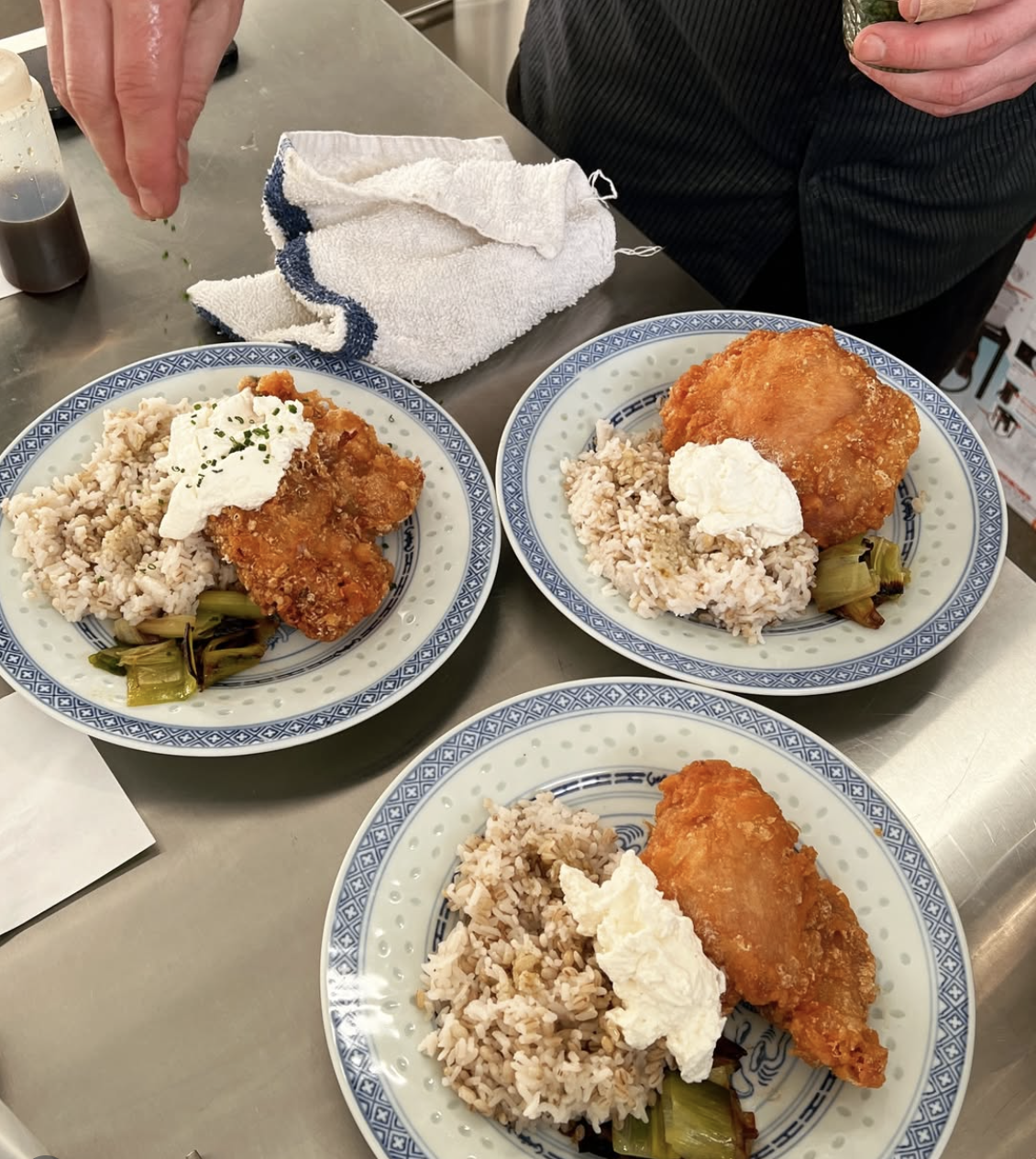 Fried chicken with rice and sides