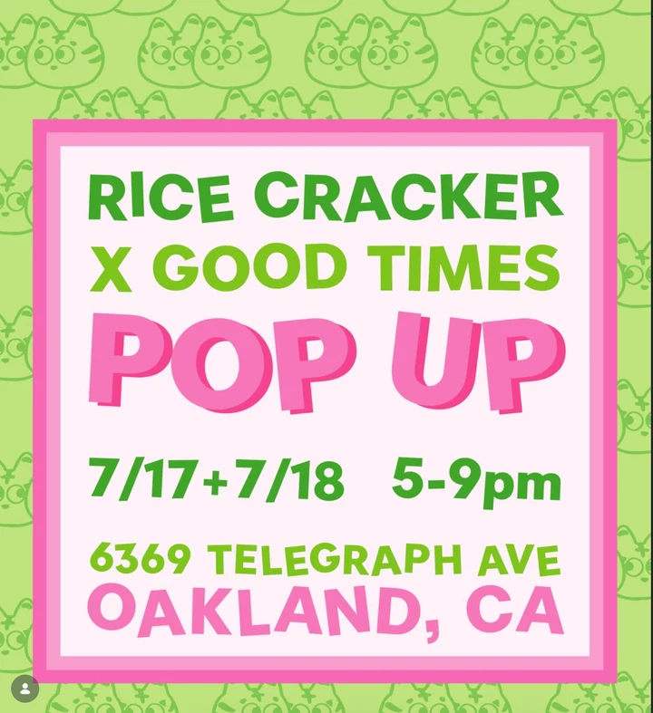Rice Cracker pop-up poster in pink and green